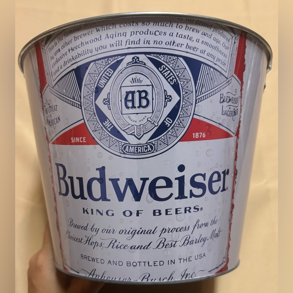 Budweiser Beer Metal Ice‎ Bucket with Handle This Bud's For You 7” Tall